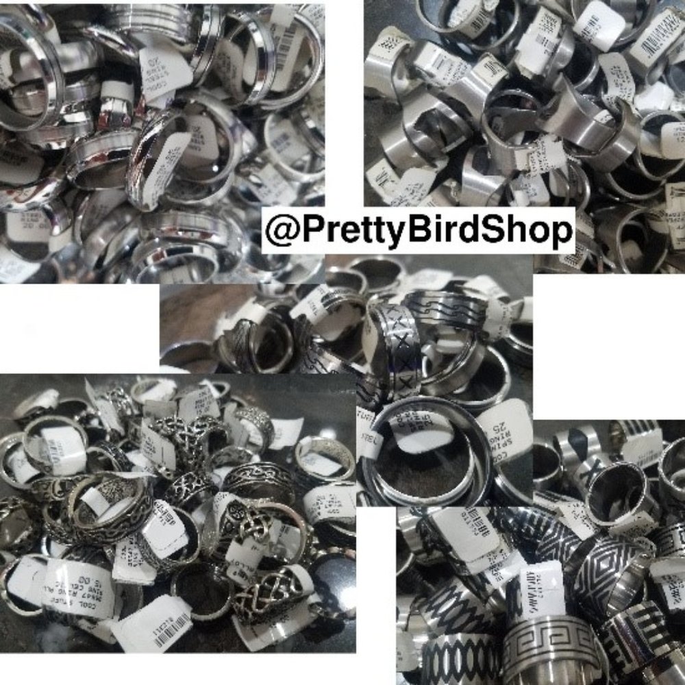 RESALE 50 RINGS mixed stone glass hematite stainless bundle lot wholesale mix sz